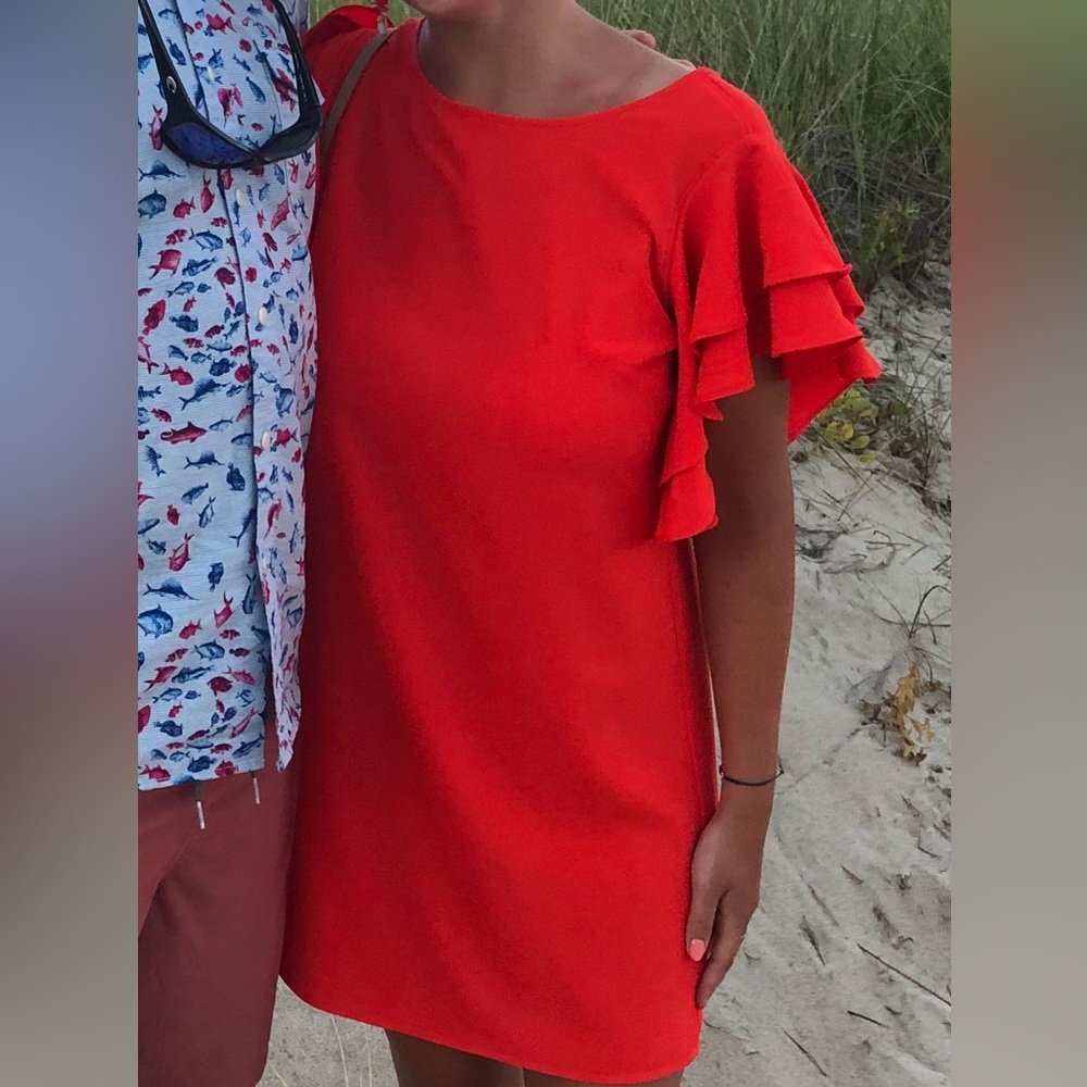 Maggy London Red Ruffle Sleeve Dress - Picture 2 of 6